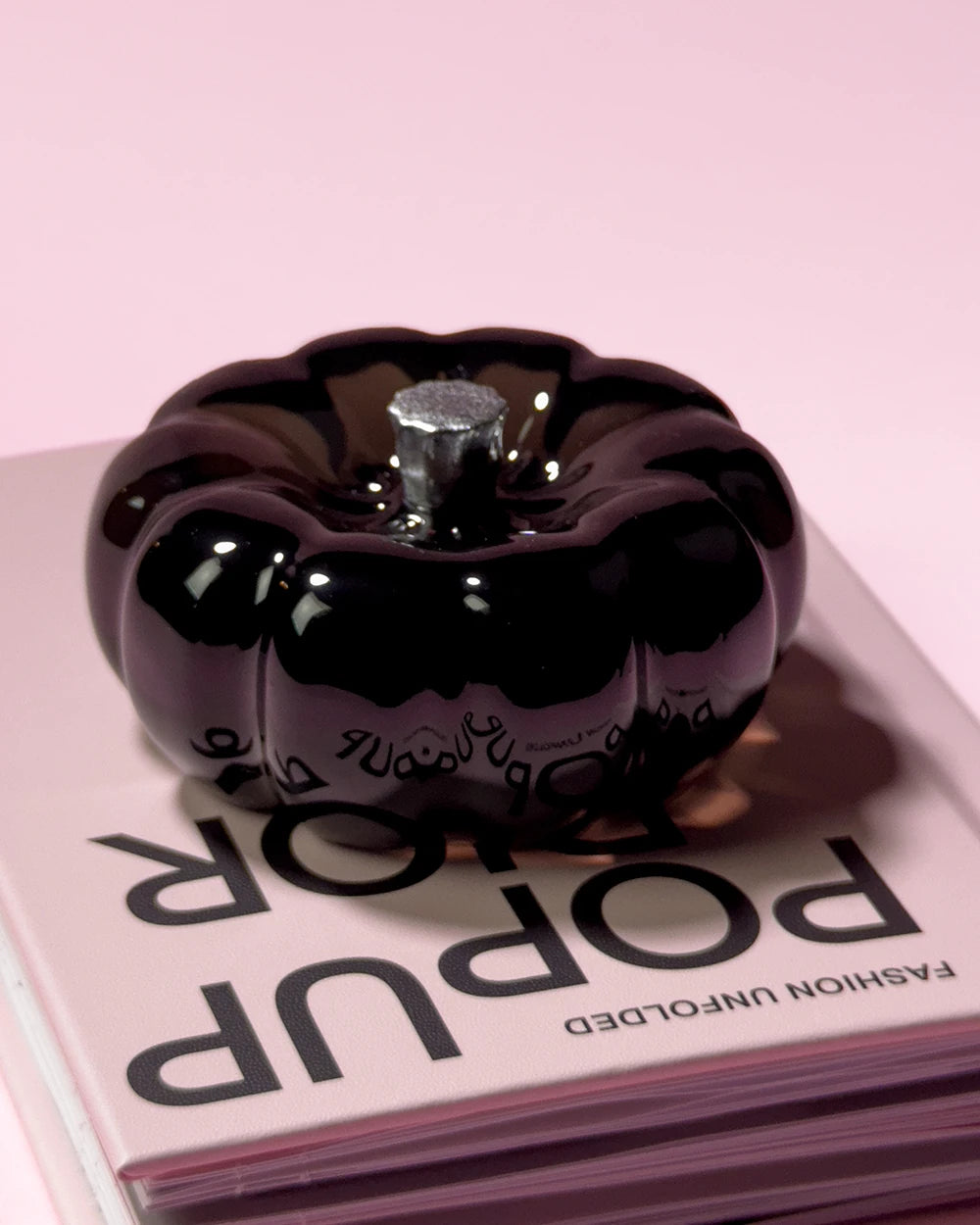 Glossy black resin specimen by momu. Mysterious dark archival fragment with a sleek, reflective finish.